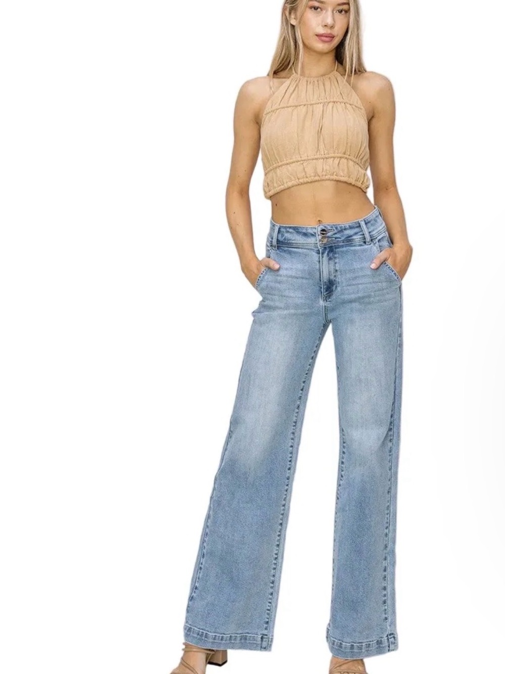 Risen High Rise Double Button Wide Jeans
RDP5765